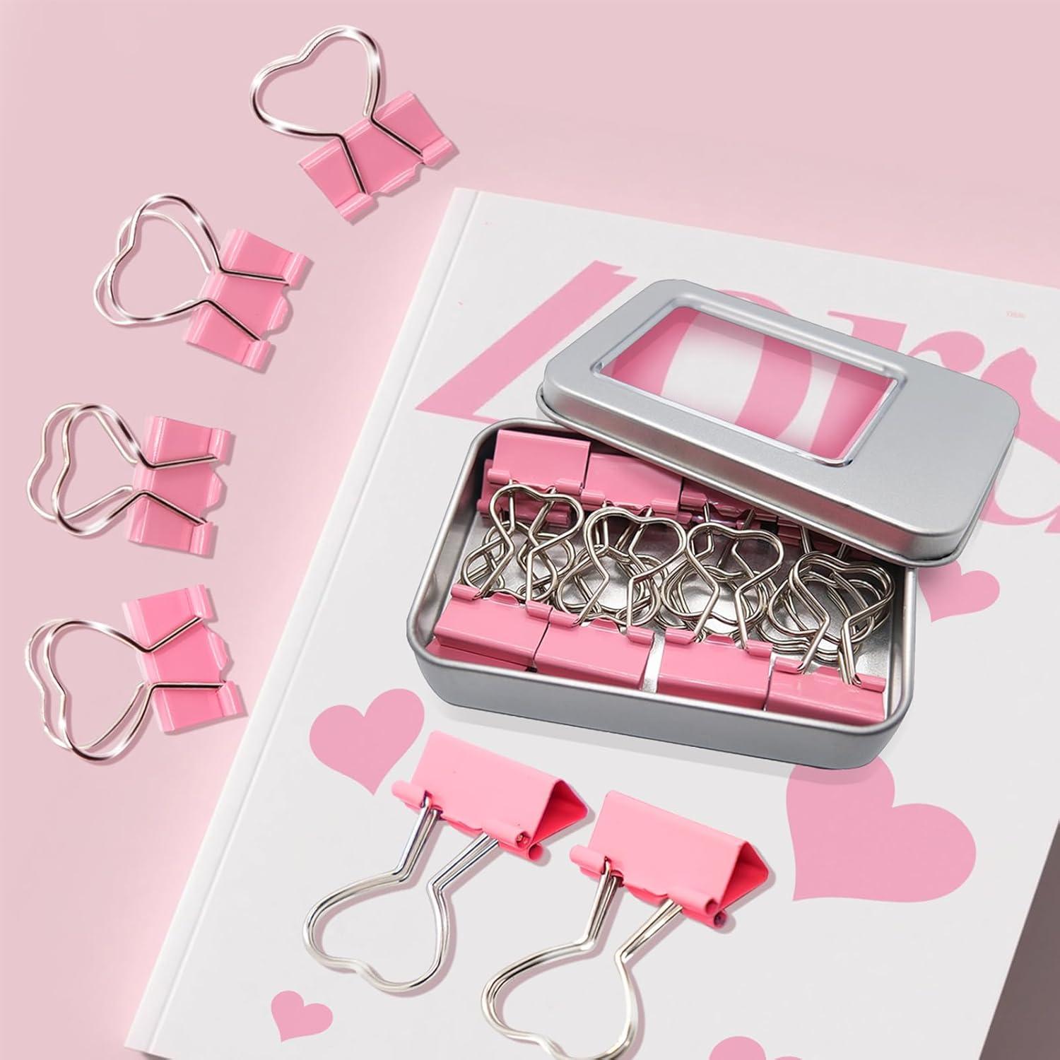 16 Clips de Binder en Forma de Corazón Rosa Haowuliao