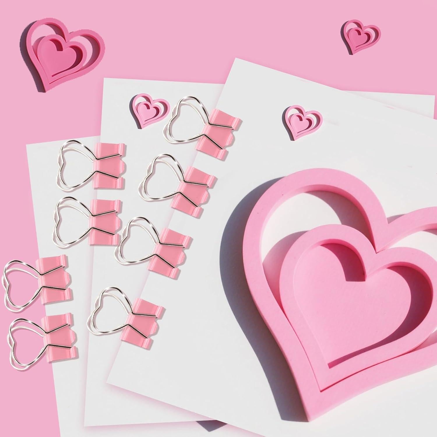 16 Clips de Binder en Forma de Corazón Rosa Haowuliao