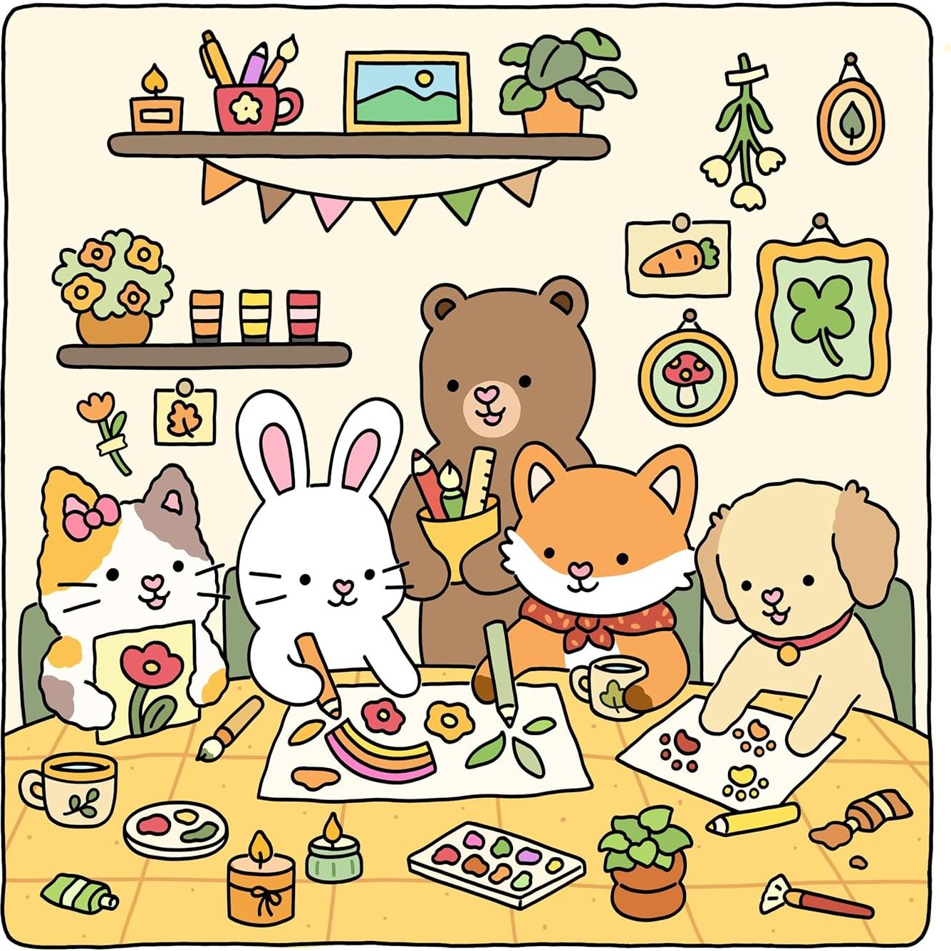 Fuzzy Hygge: Cute and Cozy Coloring Book for Adults & Teens Featuring Adorable Animals Characters for Stress Relief (Fuzzy Friends Coloring)