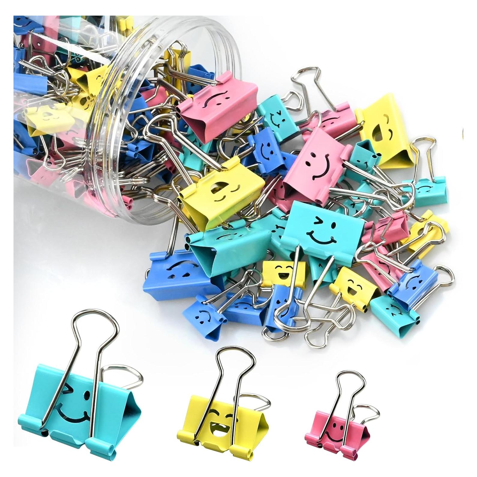 Paquete de 100 Clips de Carpeta Koorito Coloridos con Cara Sonriente