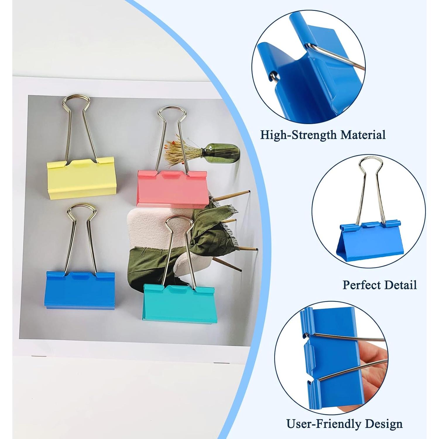 Clips de Carpeta Extra Grandes Ykimok - Paquete de 12 Colores