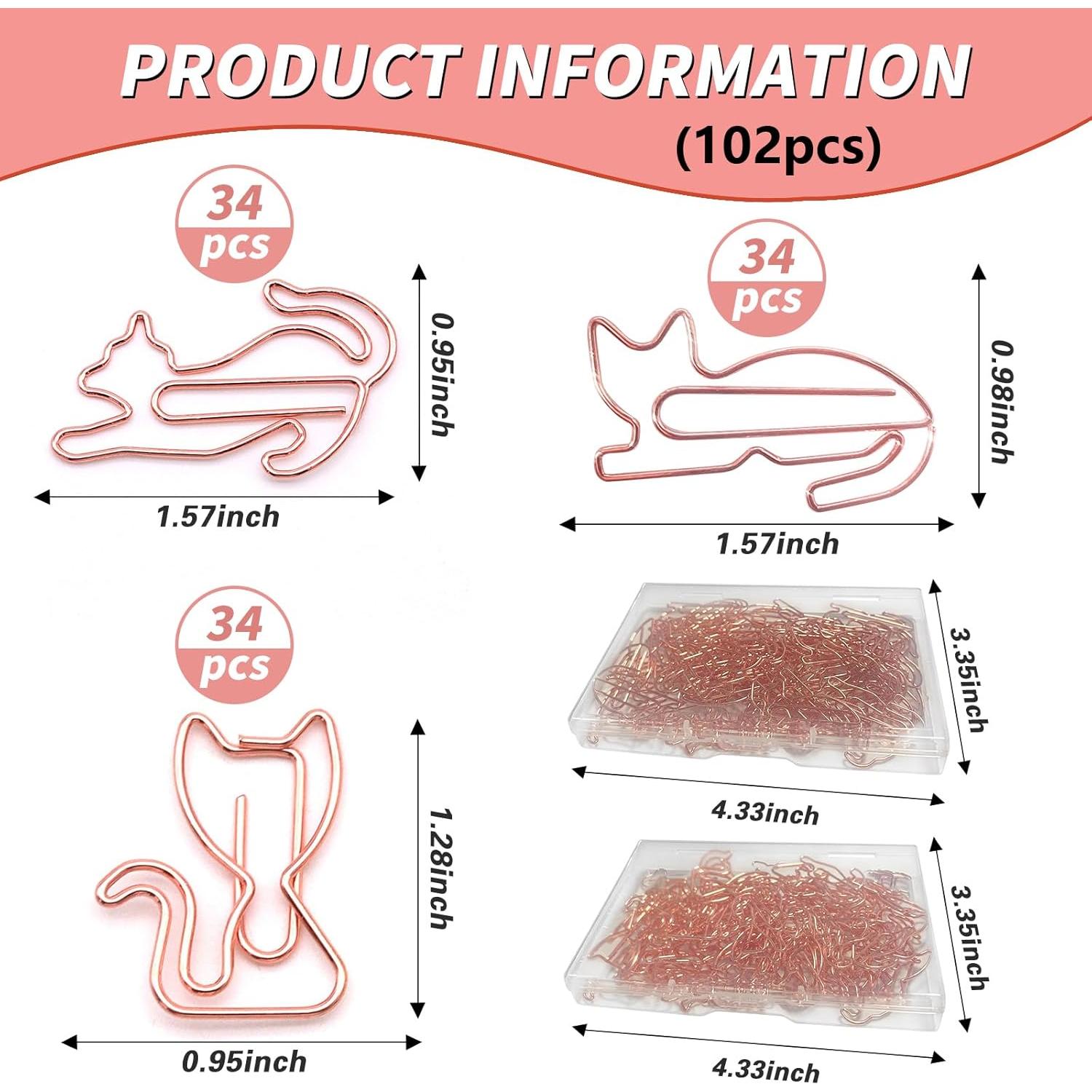 Clips de Papel Metálicos Hesena en Forma de Gato 102 Pcs Oro Rosa