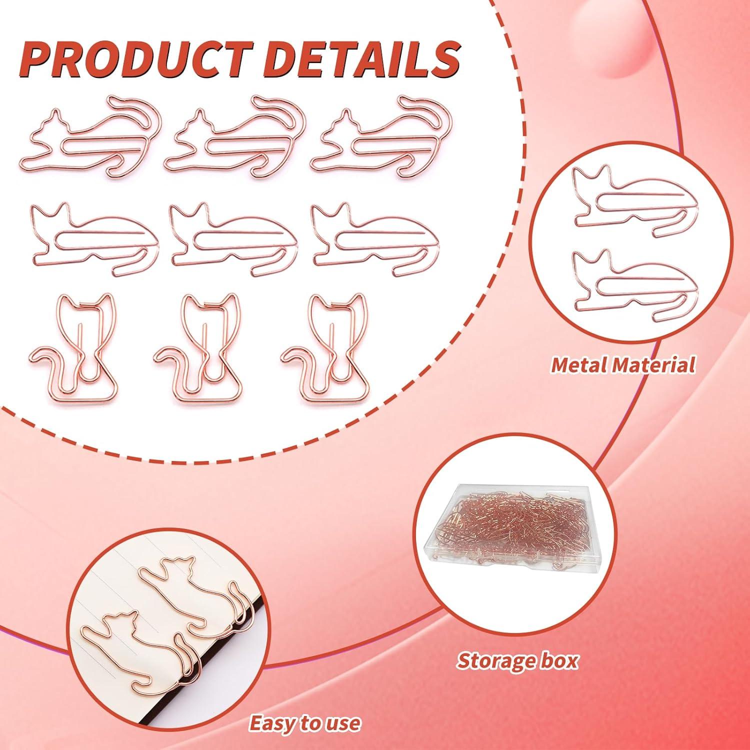 Clips de Papel Metálicos Hesena en Forma de Gato 102 Pcs Oro Rosa