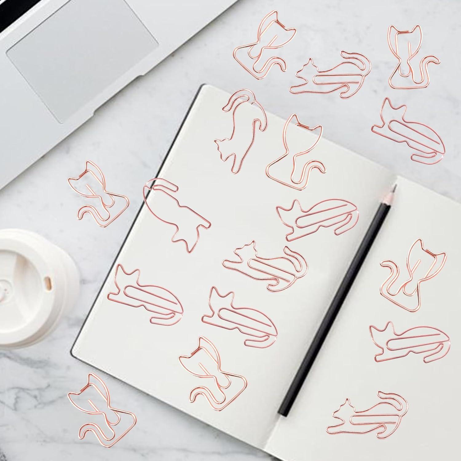 Clips de Papel Metálicos Hesena en Forma de Gato 102 Pcs Oro Rosa