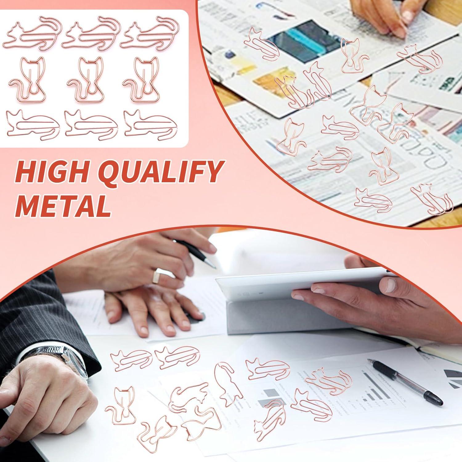 Clips de Papel Metálicos Hesena en Forma de Gato 102 Pcs Oro Rosa