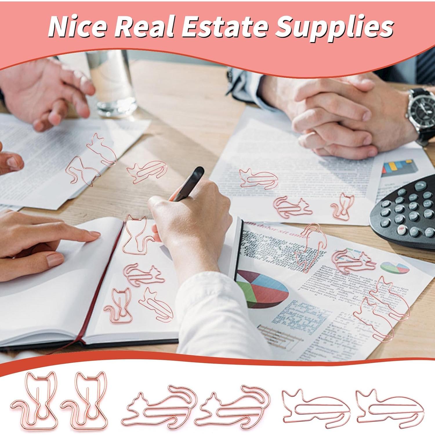 Clips de Papel Metálicos Hesena en Forma de Gato 102 Pcs Oro Rosa