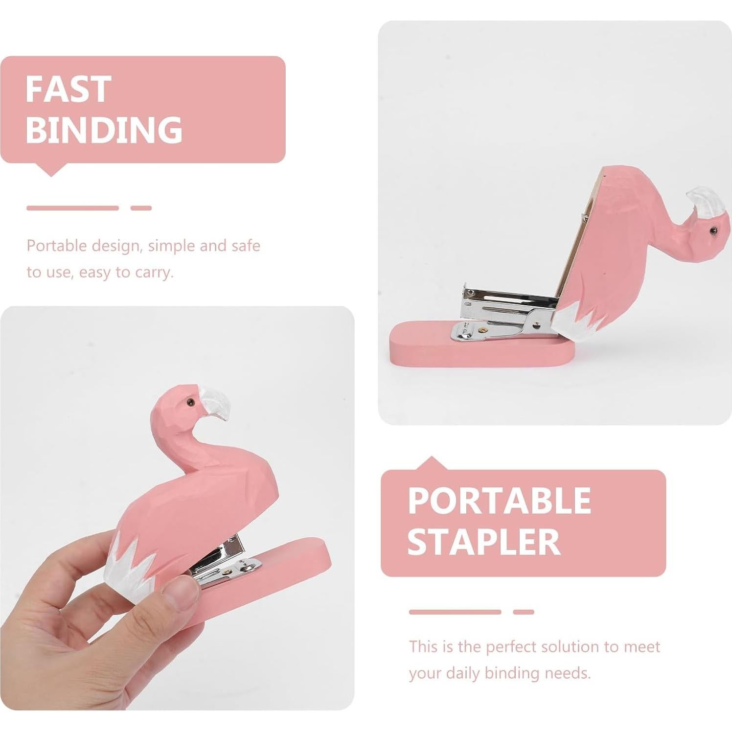 Grapadora Mini Portátil MAGICLULU Flamenco de Madera 10x9x4cm