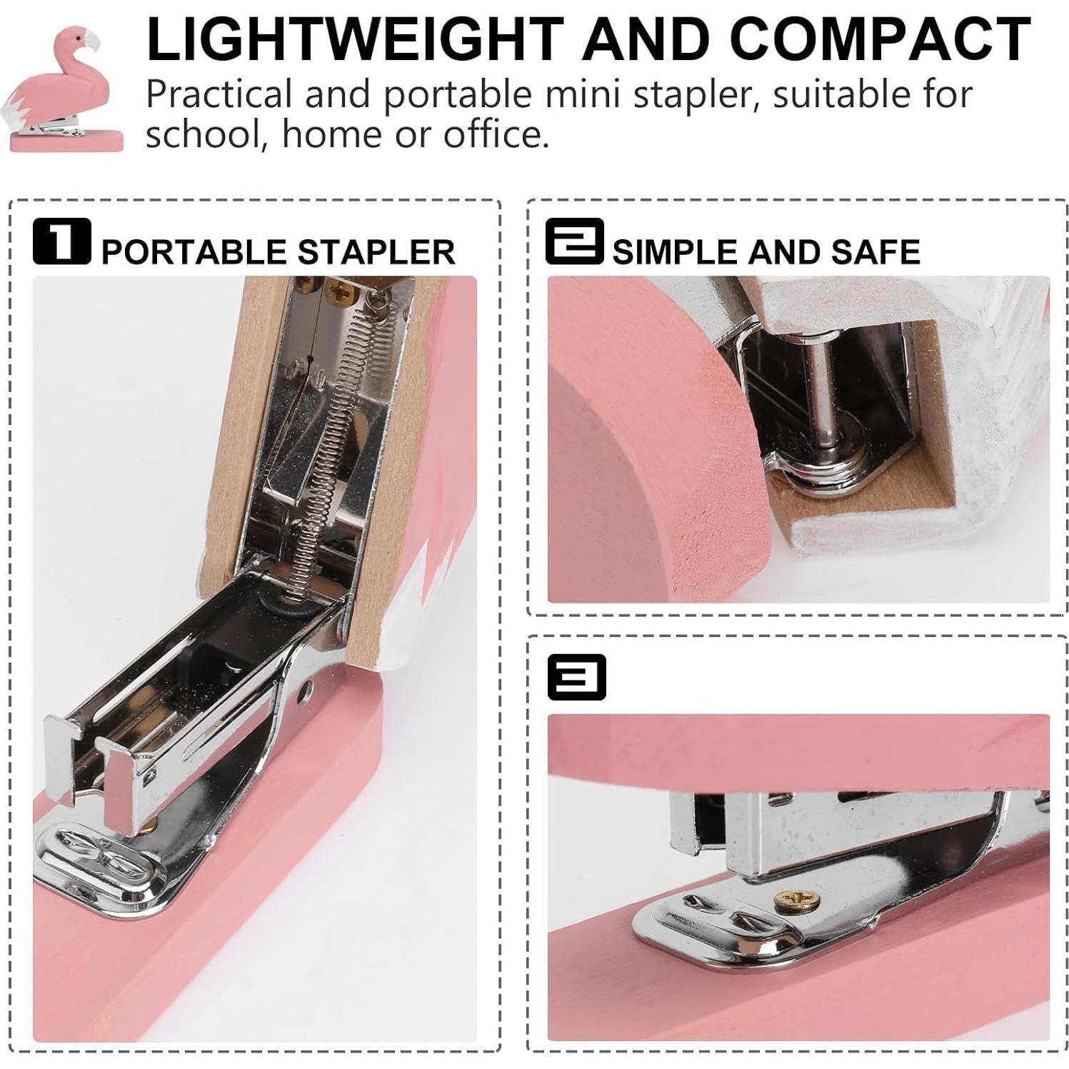 Grapadora Mini Portátil MAGICLULU Flamenco de Madera 10x9x4cm