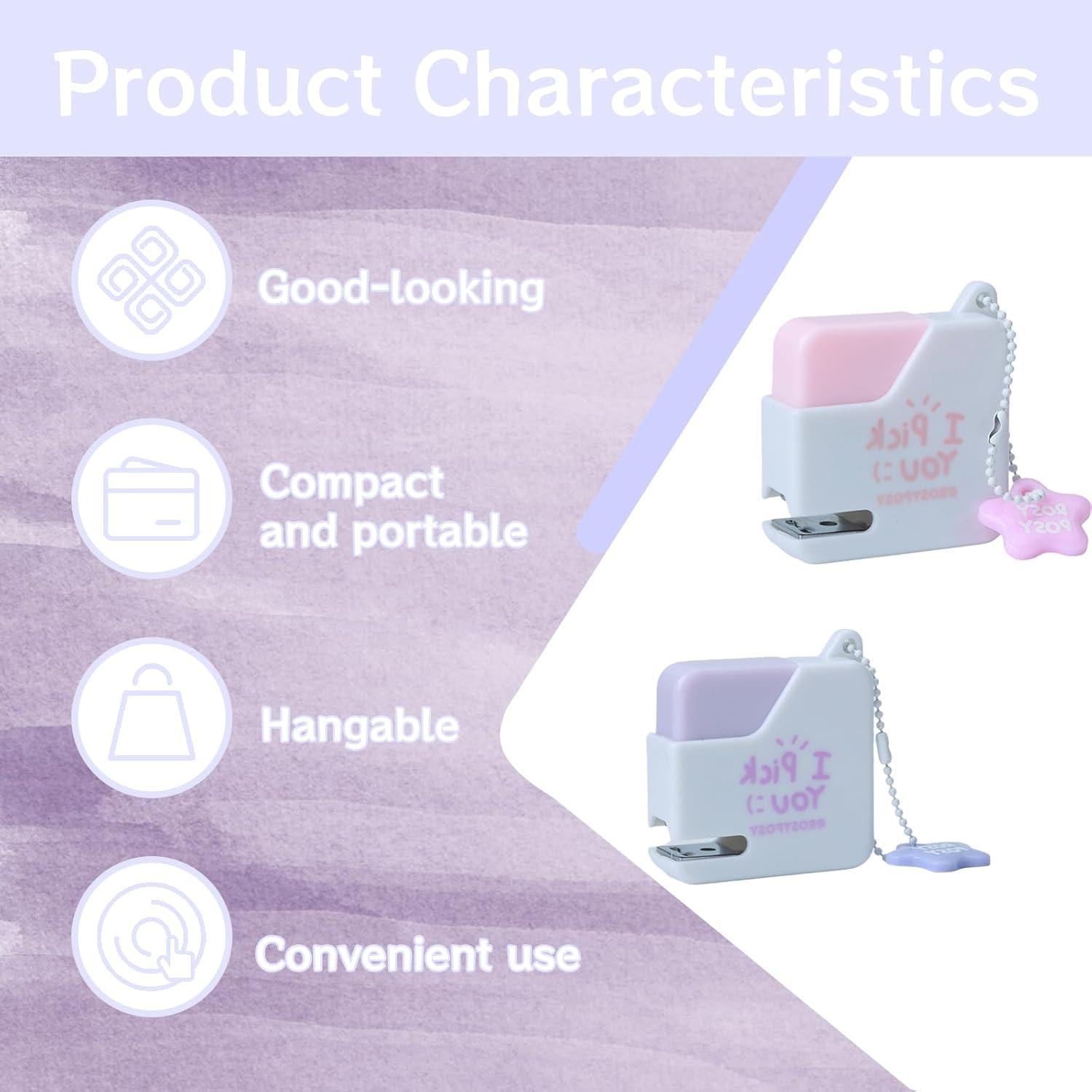 Grapadoras Mini RUIAN 2 Pack Rosa y Morado - Compactas 4x4.5cm