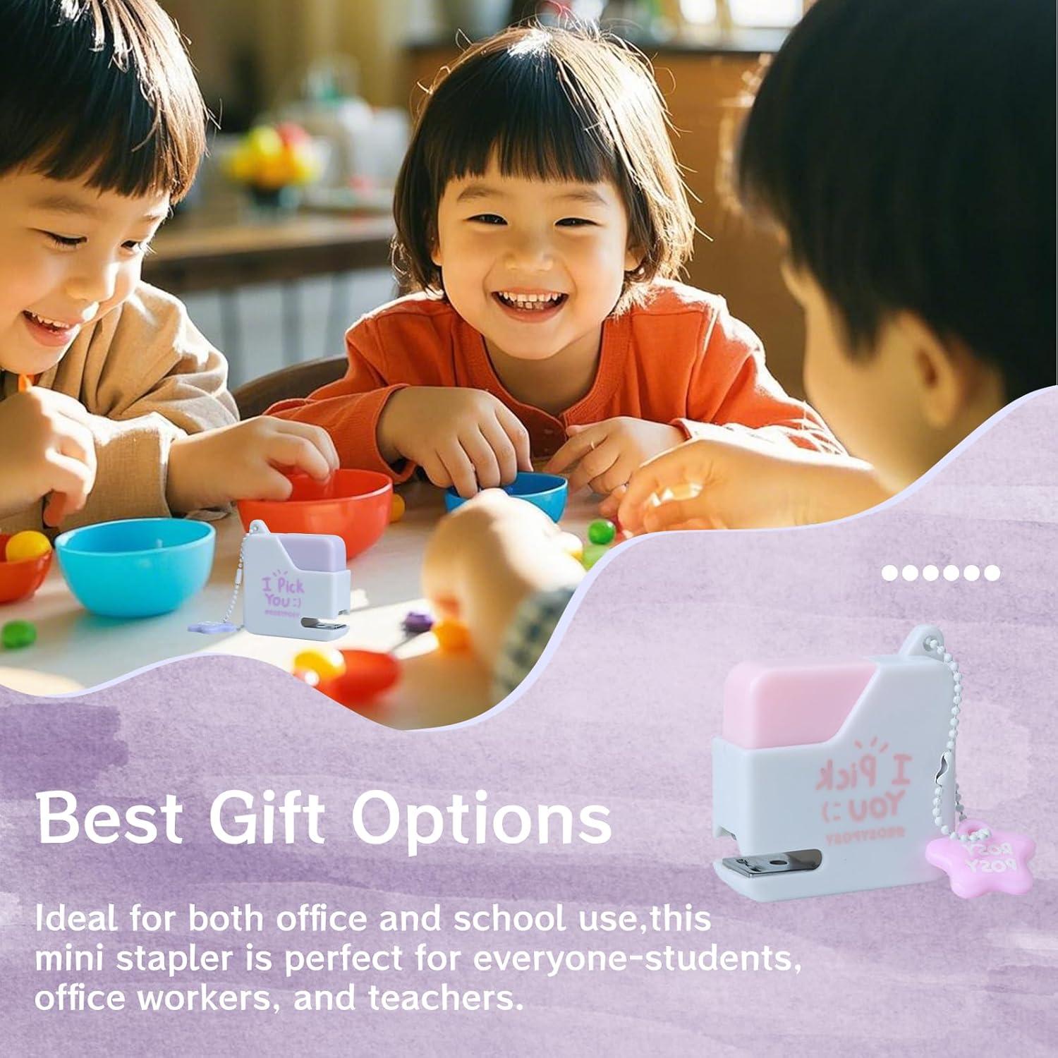 Grapadoras Mini RUIAN 2 Pack Rosa y Morado - Compactas 4x4.5cm