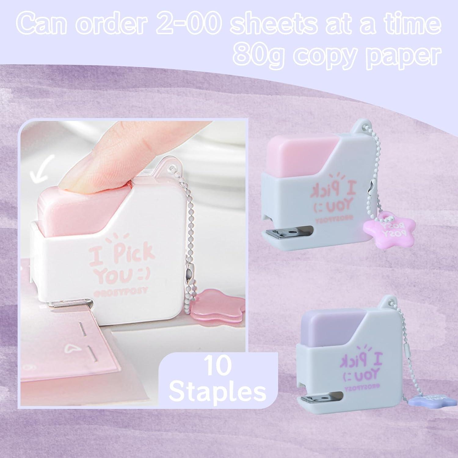 Grapadoras Mini RUIAN 2 Pack Rosa y Morado - Compactas 4x4.5cm