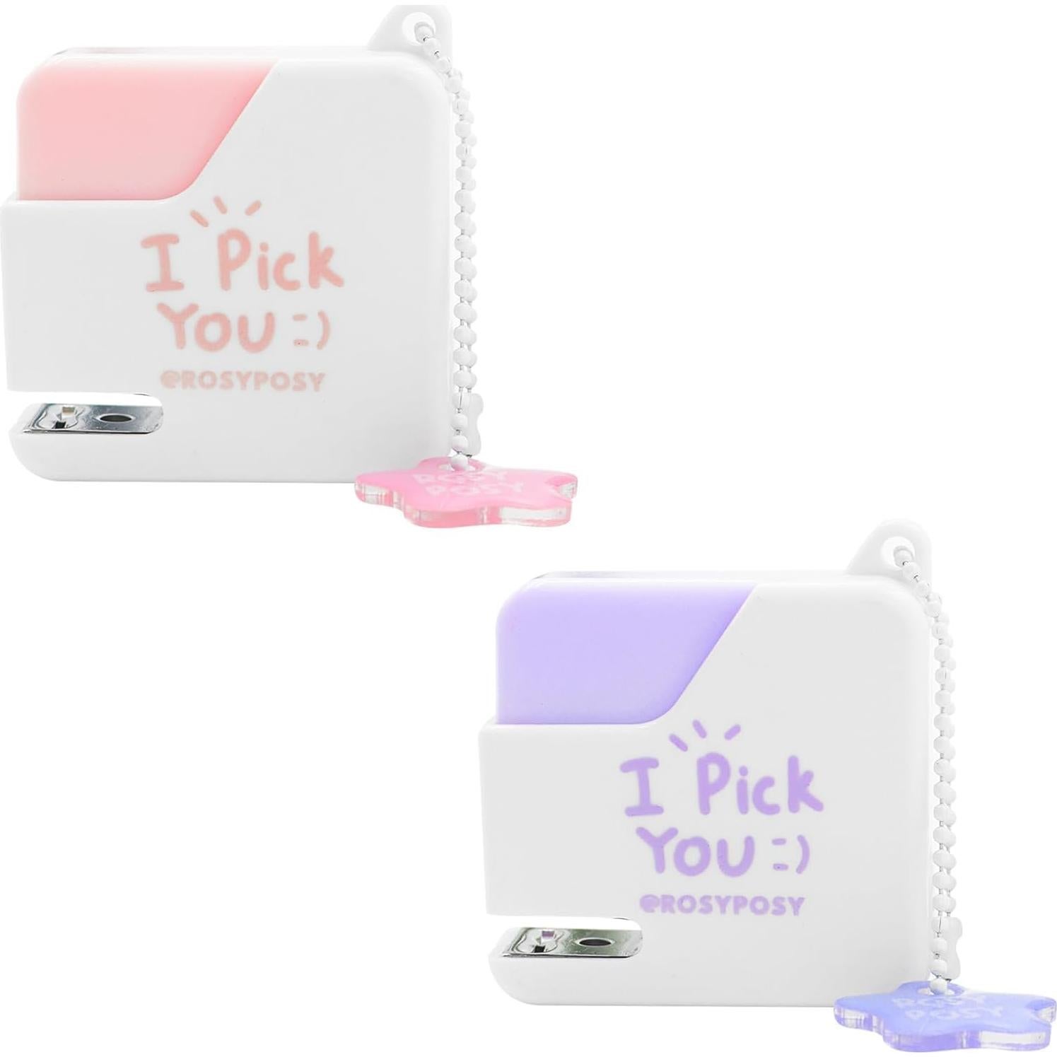 Grapadoras Mini RUIAN 2 Pack Rosa y Morado - Compactas 4x4.5cm