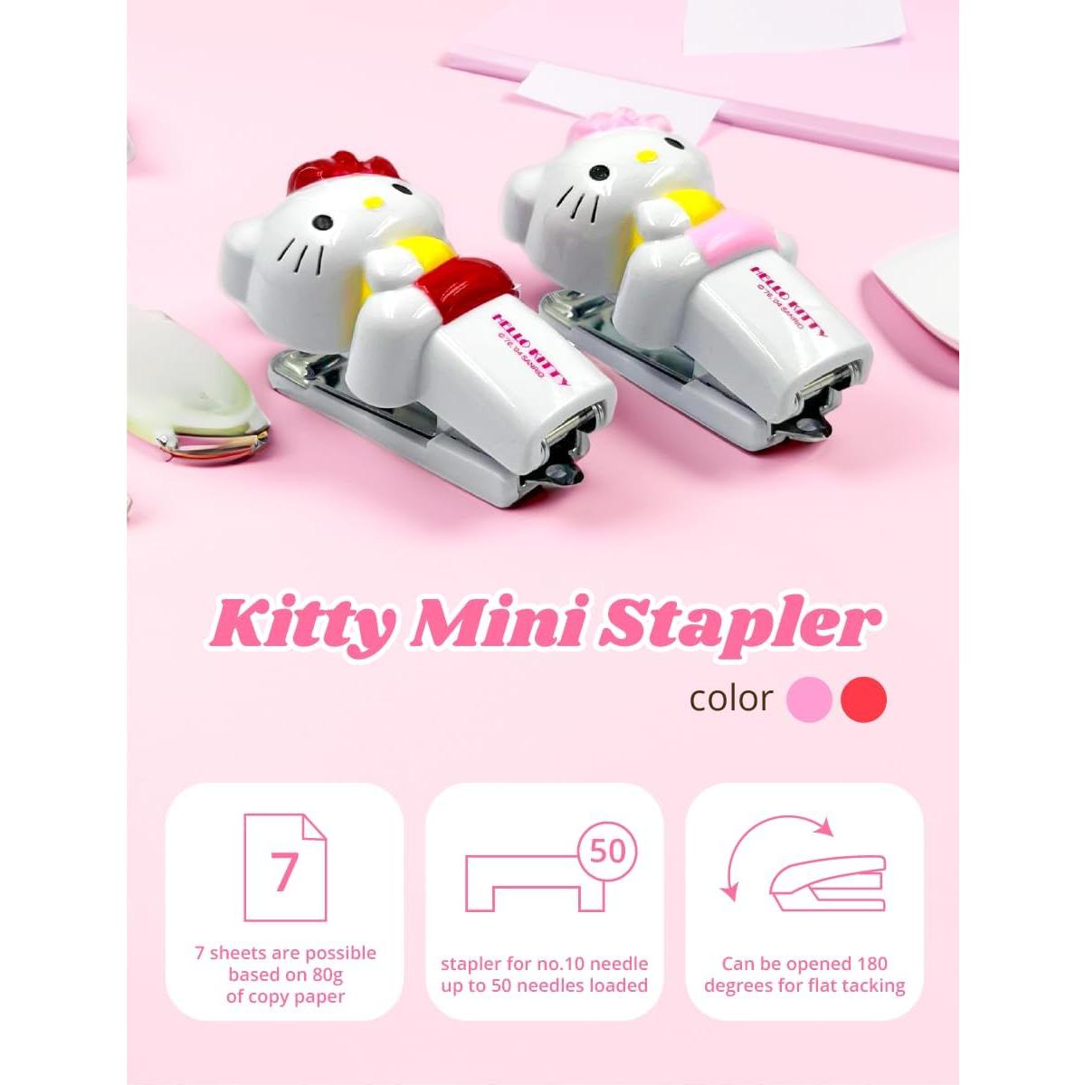 Mini Grapadora KULOSORY Rosa y Roja con 1000 Grapas y Pegatinas