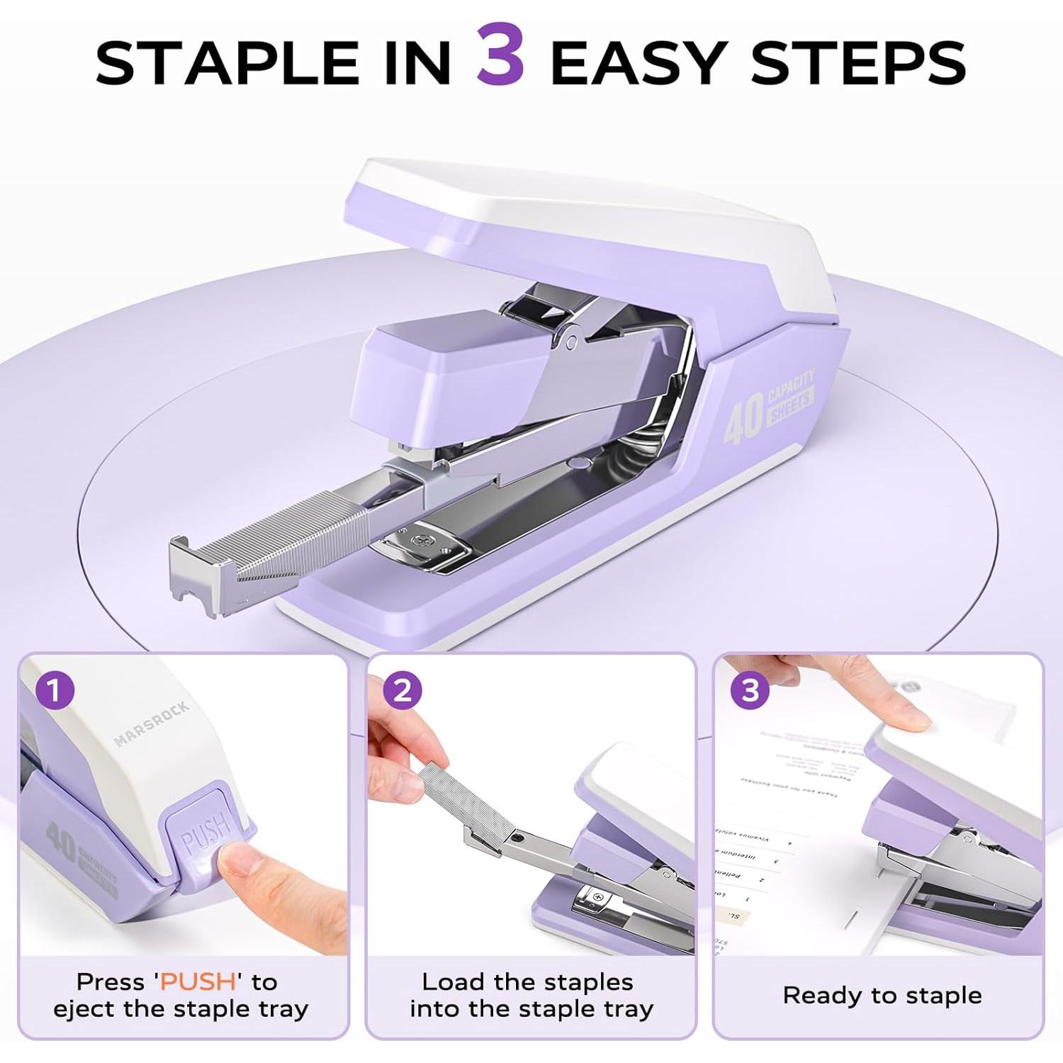 Grapadora Sin Esfuerzo Marsrock Morado 40-50 Hojas Ergonomica