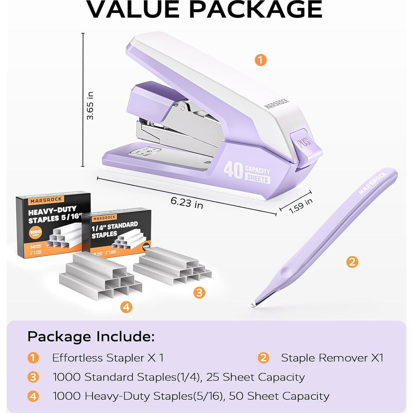 Grapadora Sin Esfuerzo Marsrock Morado 40-50 Hojas Ergonomica