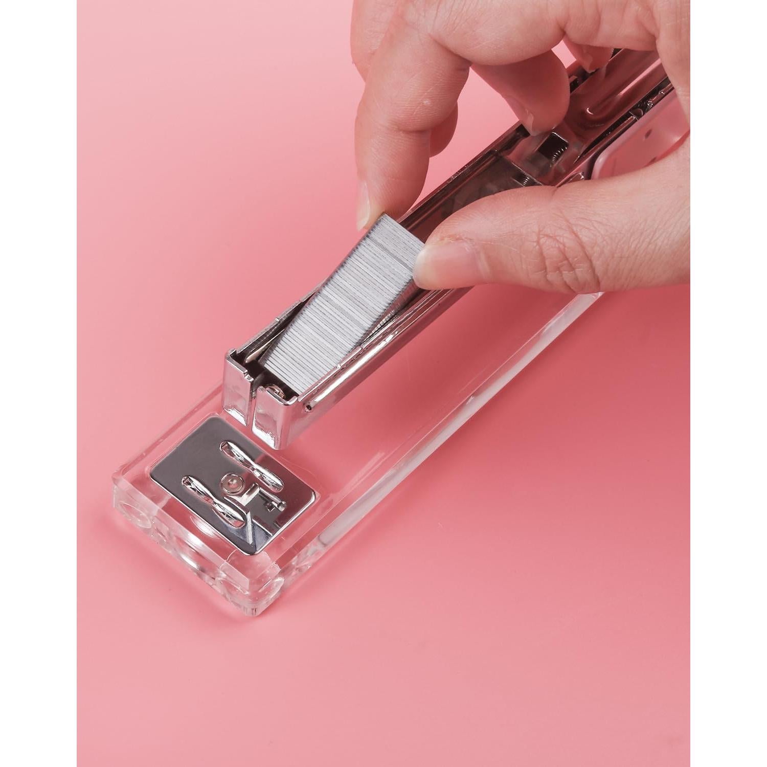 Grapadora Acrílica Transparente Honagu Rosa - Accesorio de Oficina