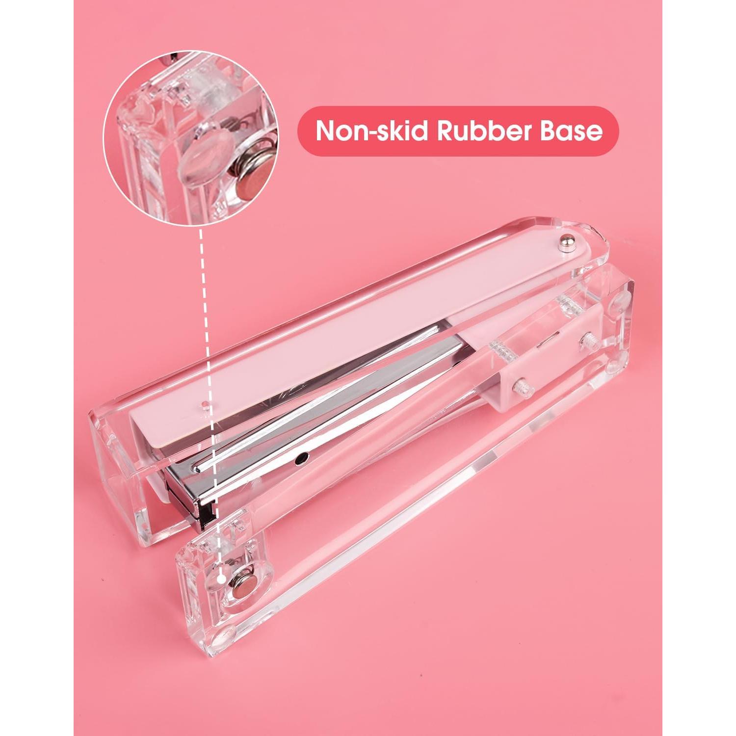 Grapadora Acrílica Transparente Honagu Rosa - Accesorio de Oficina