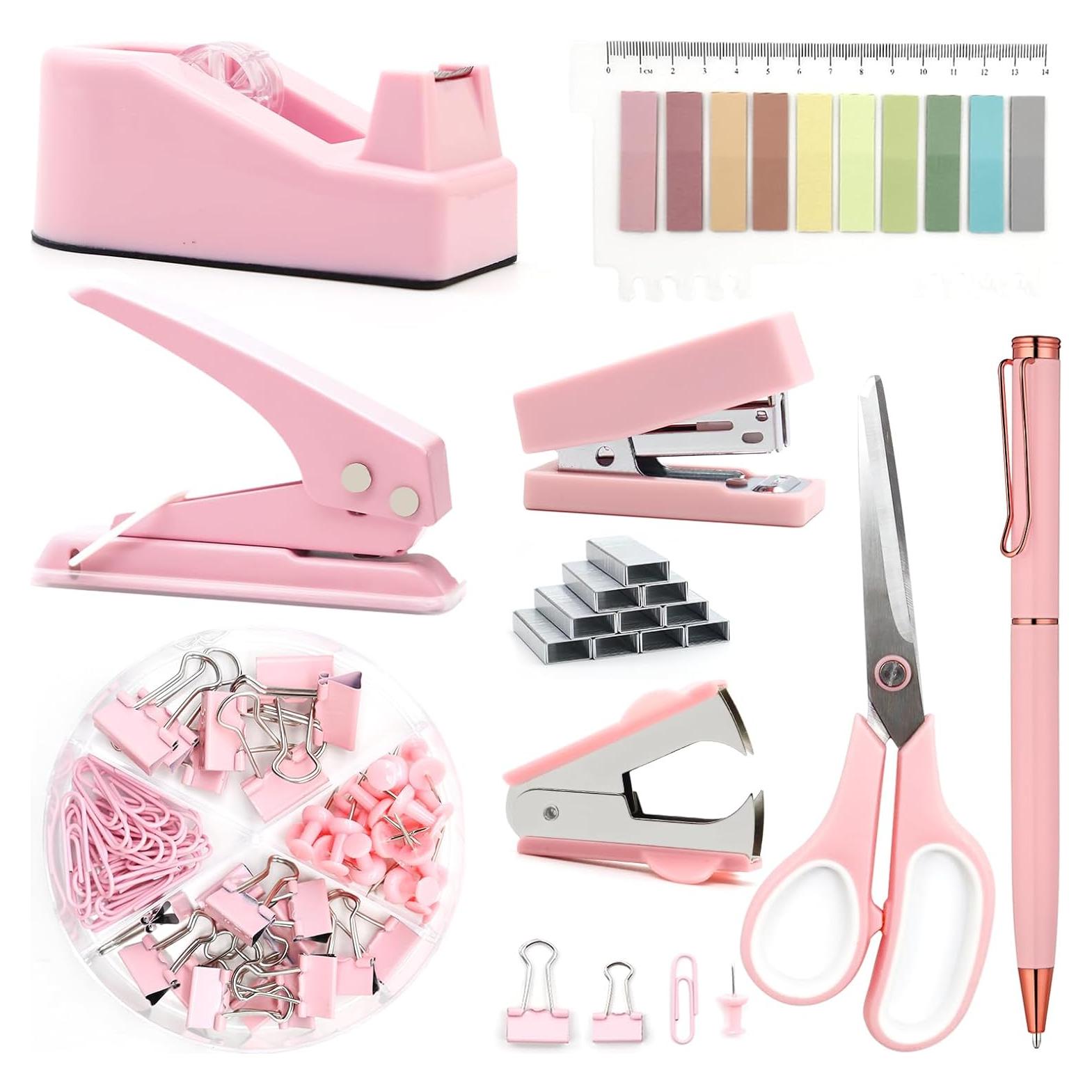 Juego de Suministros de Oficina Rosa UPIHO - Mini Grapadora y Accesorios