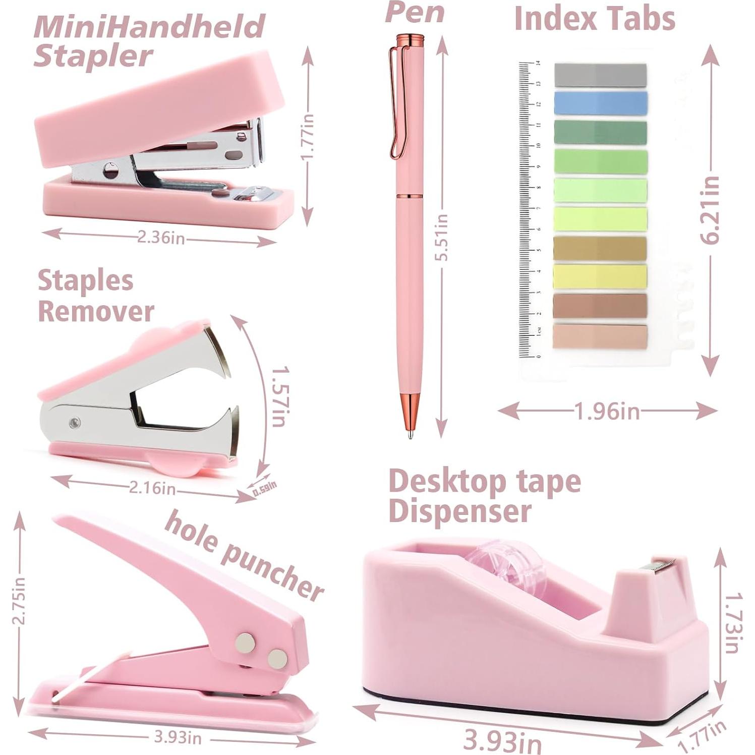 Juego de Suministros de Oficina Rosa UPIHO - Mini Grapadora y Accesorios