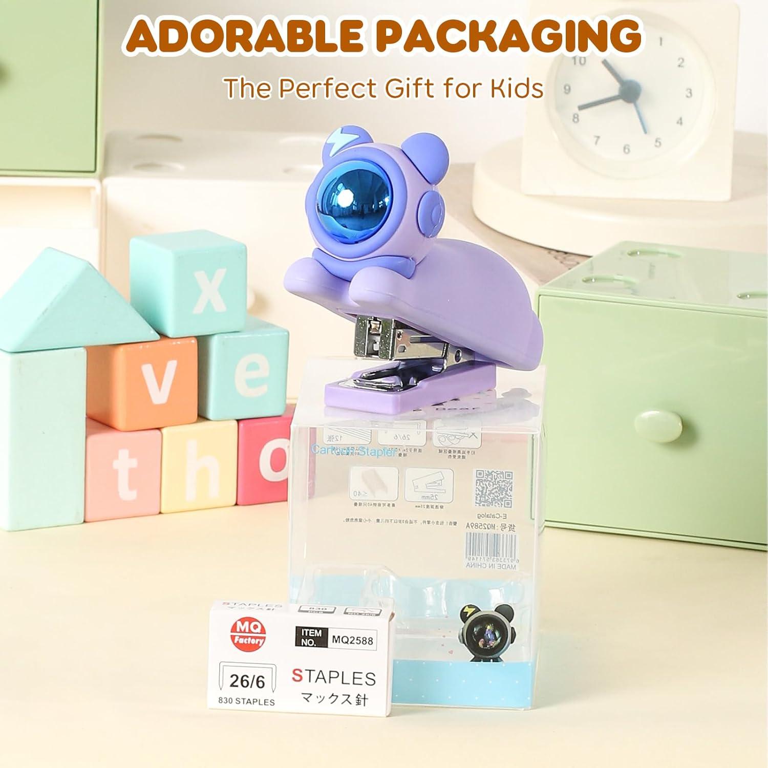 Grapadora de Silicona Honagu Púrpura, 20 Hojas, Diseño Caricatura