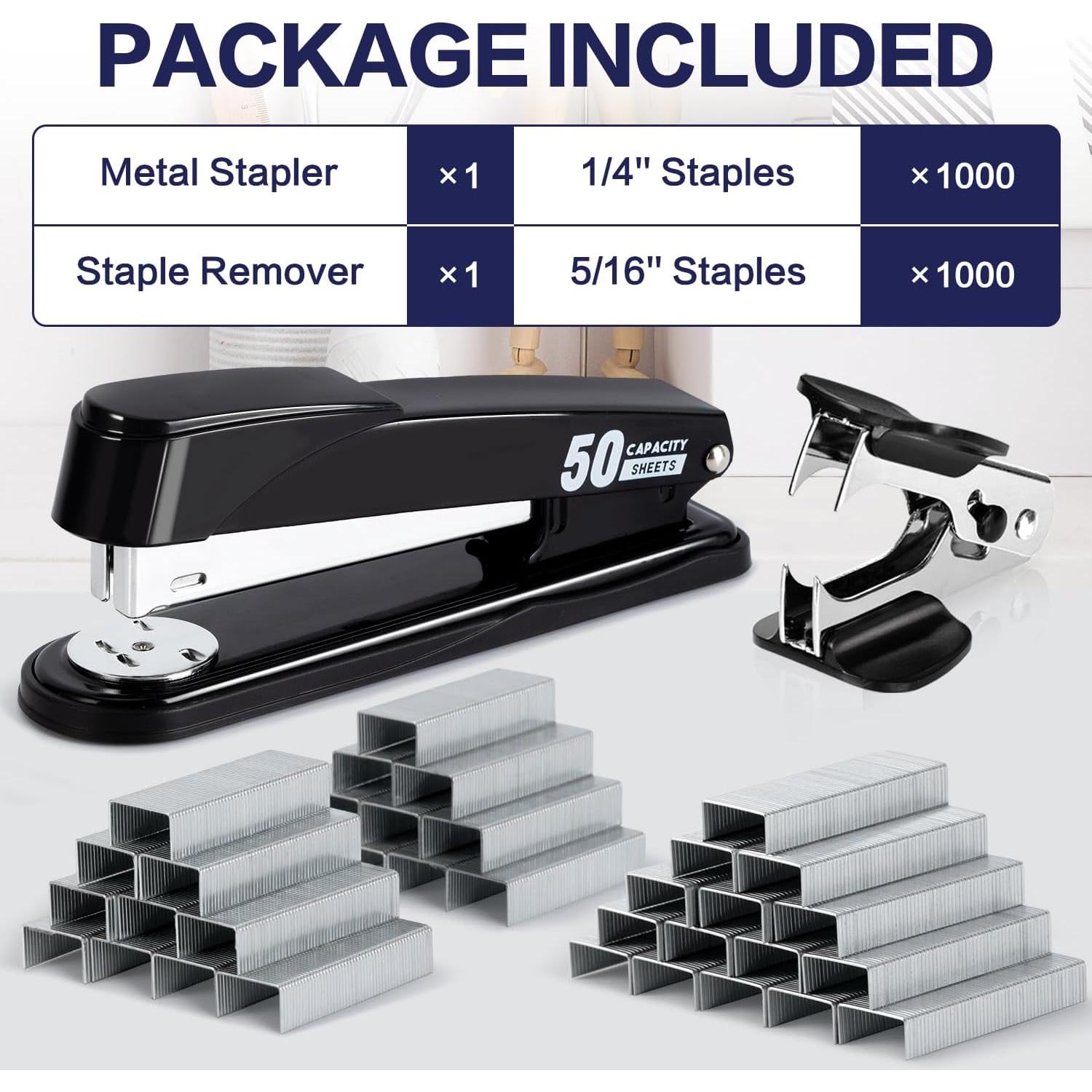 Grapadora Deli Alta Capacidad 50 Hojas con 2000 Grapas Negra