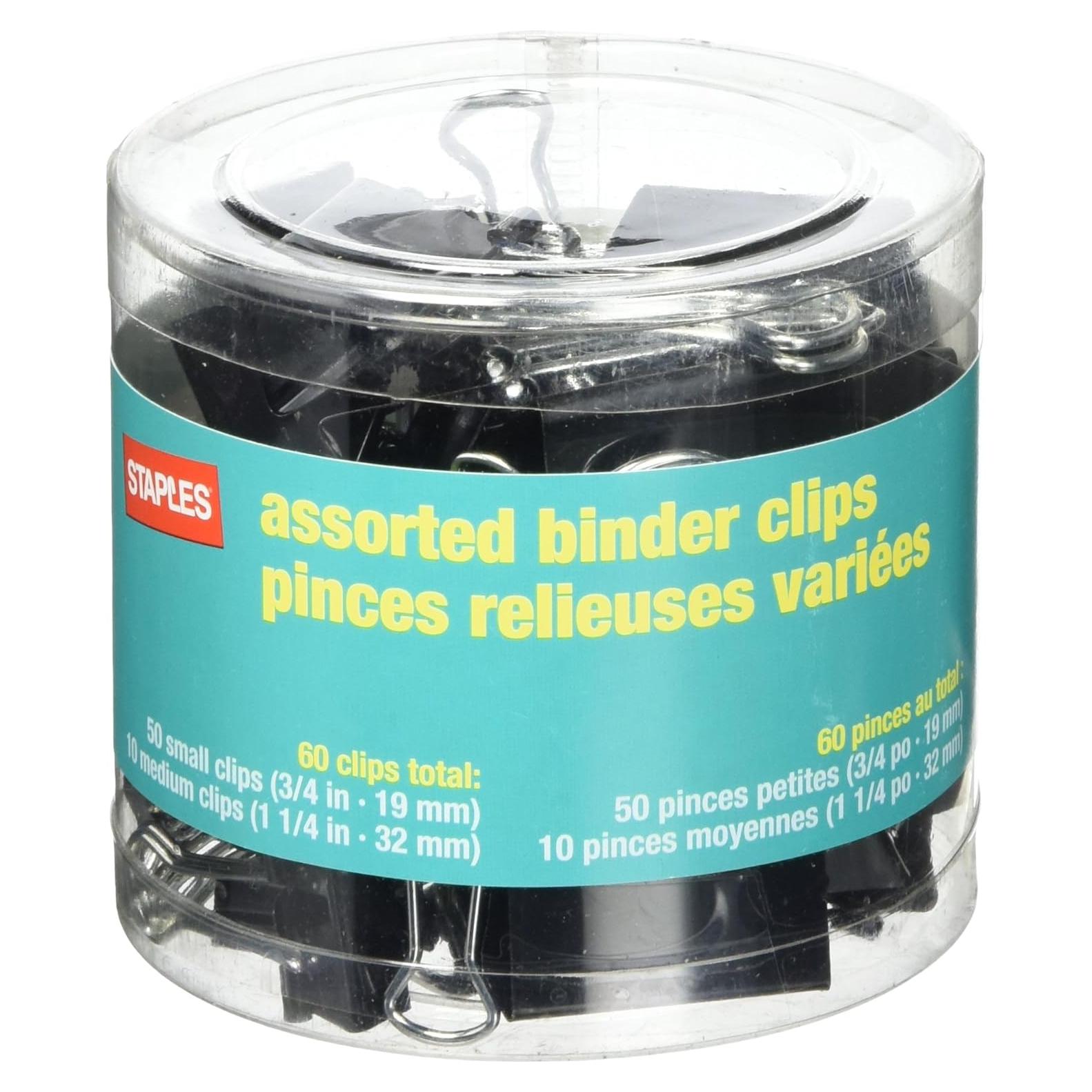 Clips de Carpeta STAPLES Negros Tamaños Variados Paquete 60