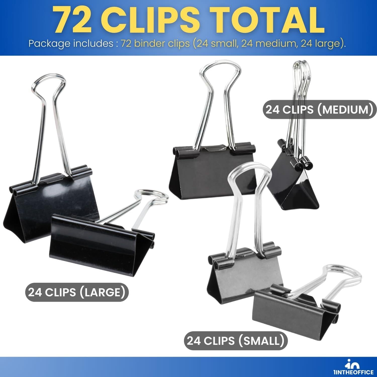 Set de Clips de Carpeta 1EnLaOficina - 72 Piezas Metal Negro