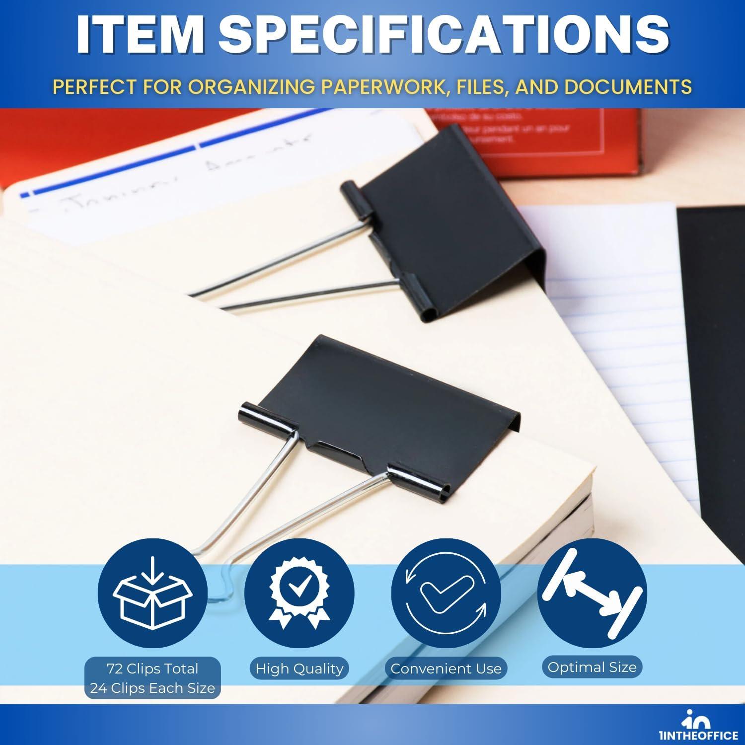 Set de Clips de Carpeta 1EnLaOficina - 72 Piezas Metal Negro