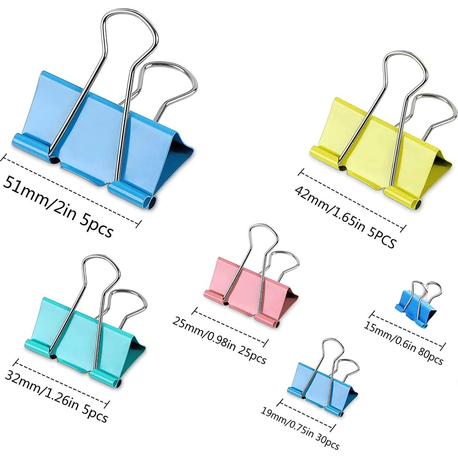 Clips de Carpeta Metálicos JANYUN 150 Piezas 6 Tamaños