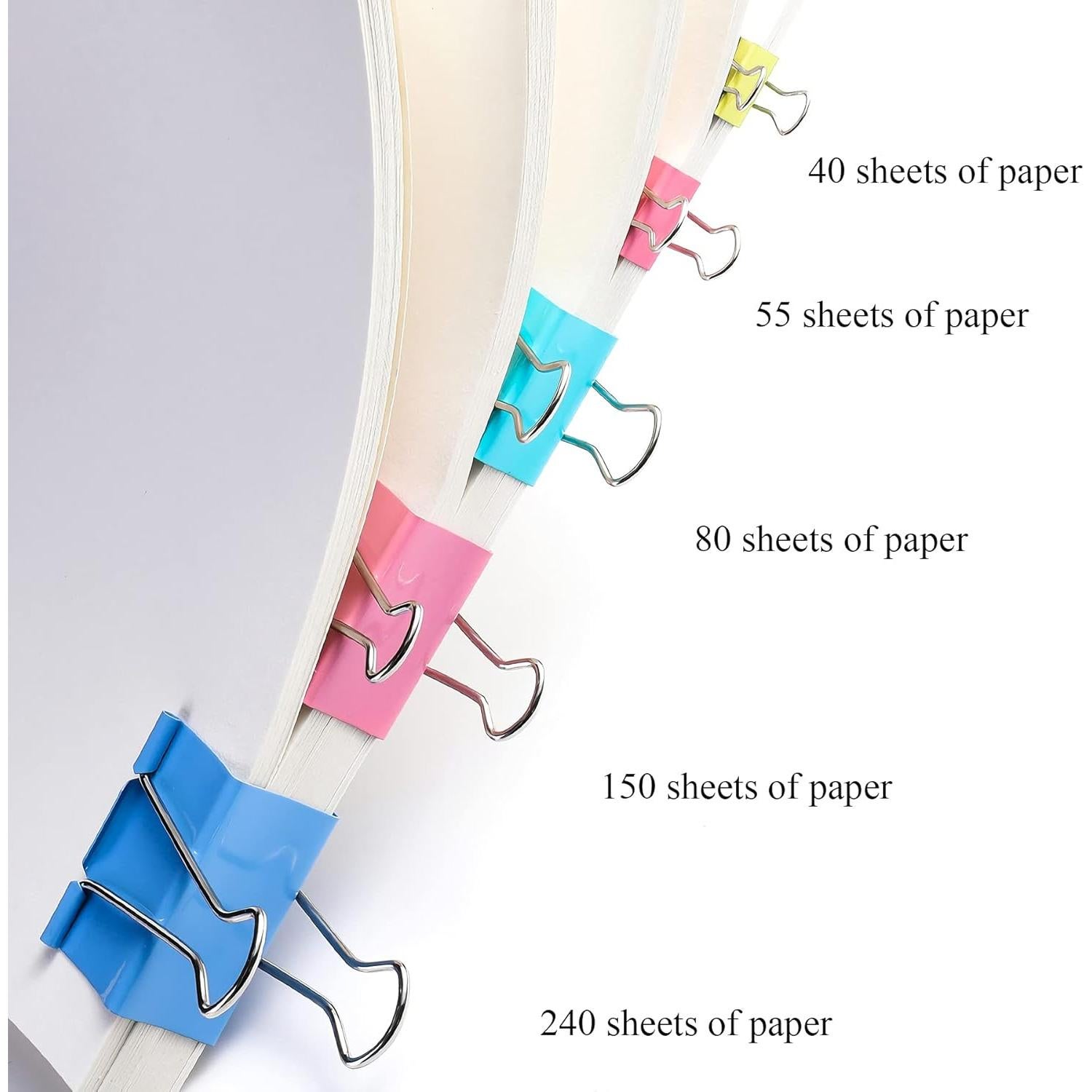Clips de Carpeta Metálicos JANYUN 150 Piezas 6 Tamaños