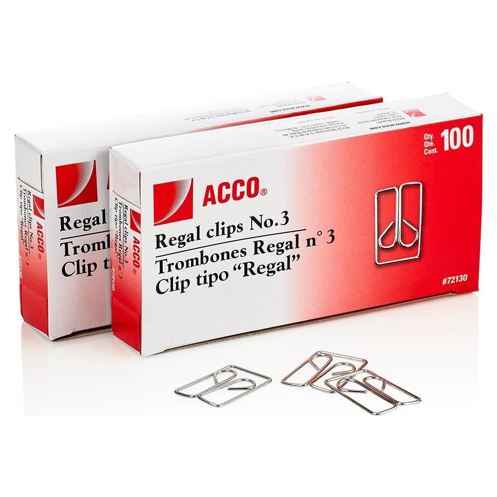 Clips de Papel Regales ACCO #3, 200 Clips en Total, Metal