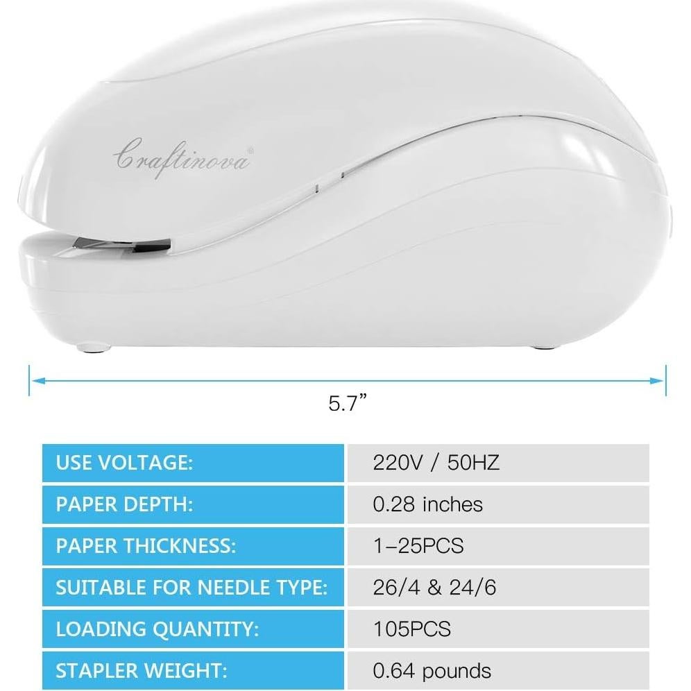 Grapadora Eléctrica Craftinova ES1203, 25 Hojas, Blanca