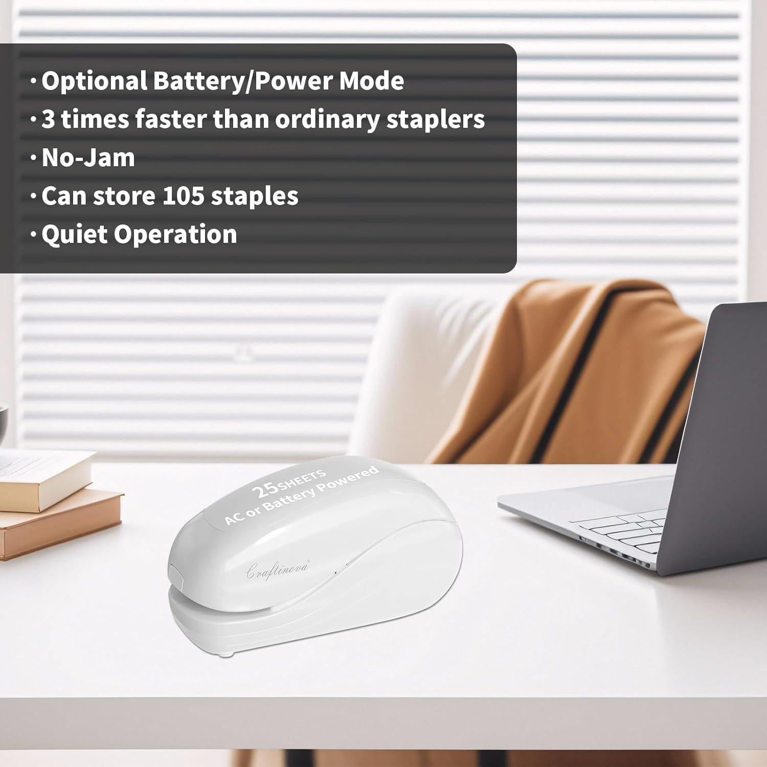 Grapadora Eléctrica Craftinova ES1203, 25 Hojas, Blanca