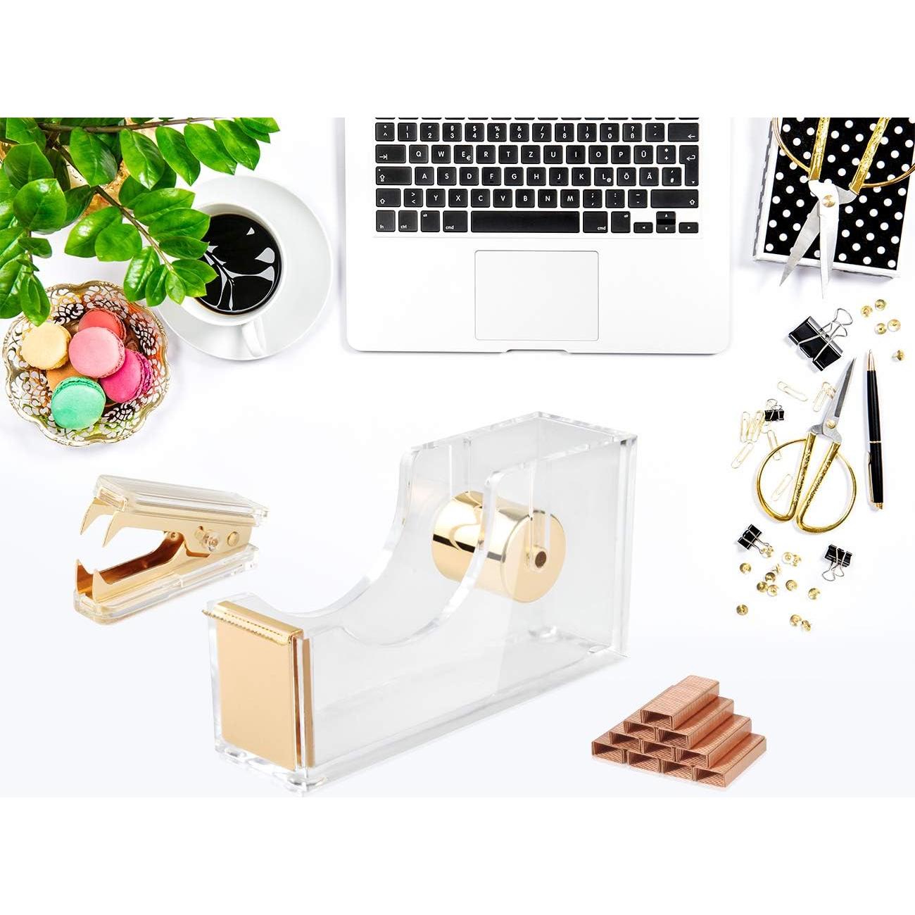 Juego de Grapadora Acrílica Dorada Geila con 1000 Grapas