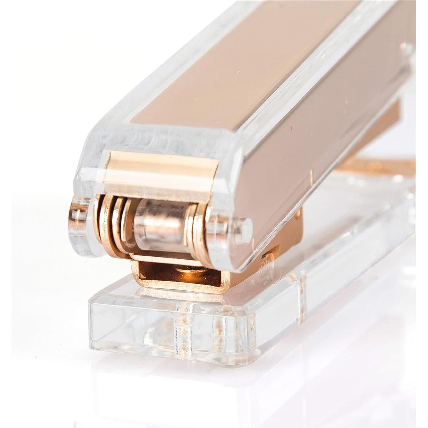 Grapadora de Escritorio SIRMEDAL Acrílica Dorada con 1000 Grapas