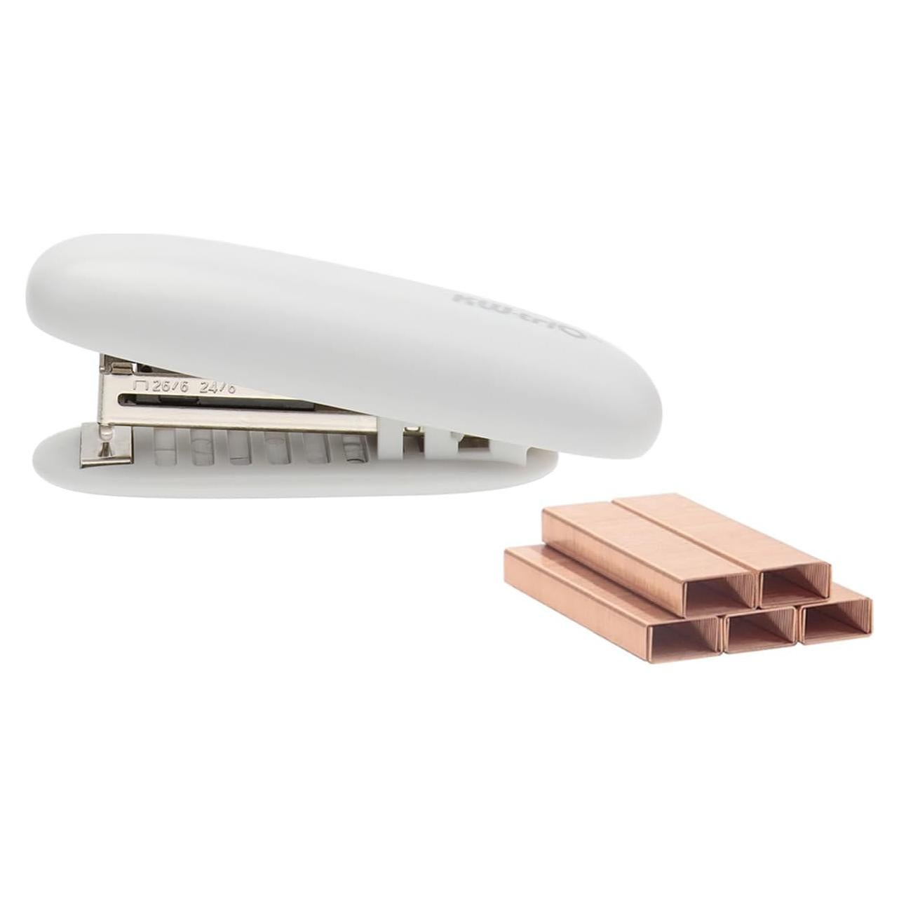 Grapadora Mini Blanca NatSumeBasics con 1000 Grapas Rosa