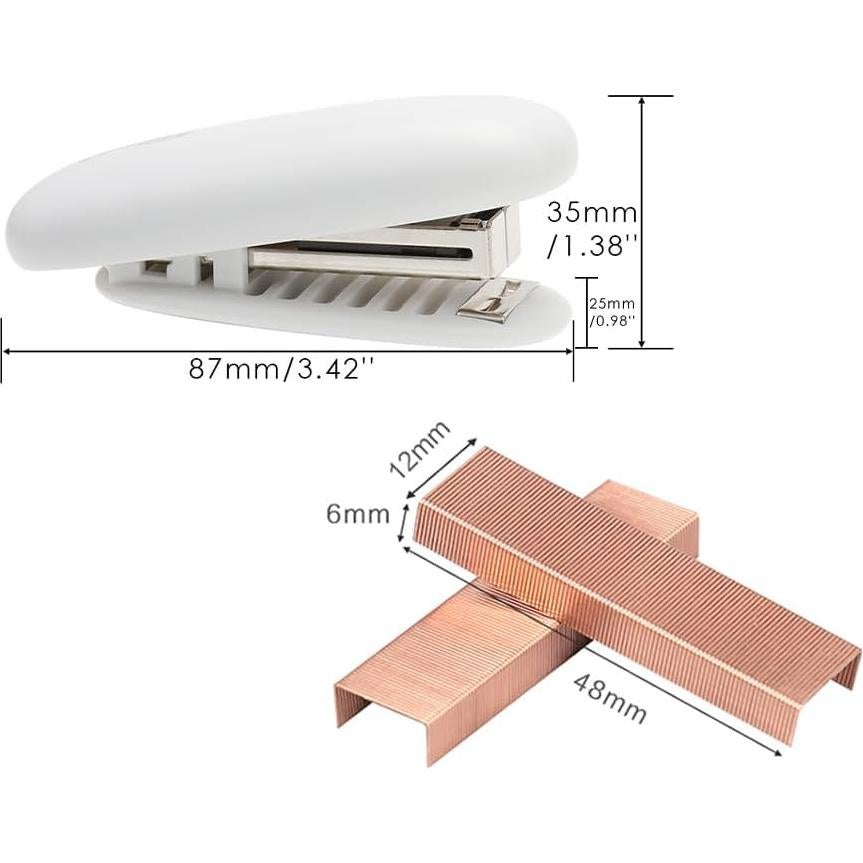 Grapadora Mini Blanca NatSumeBasics con 1000 Grapas Rosa