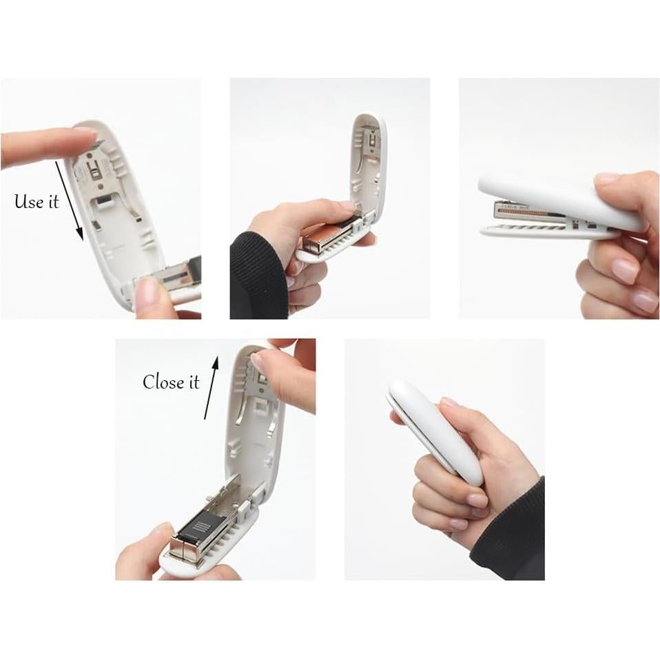 Grapadora Mini Blanca NatSumeBasics con 1000 Grapas Rosa