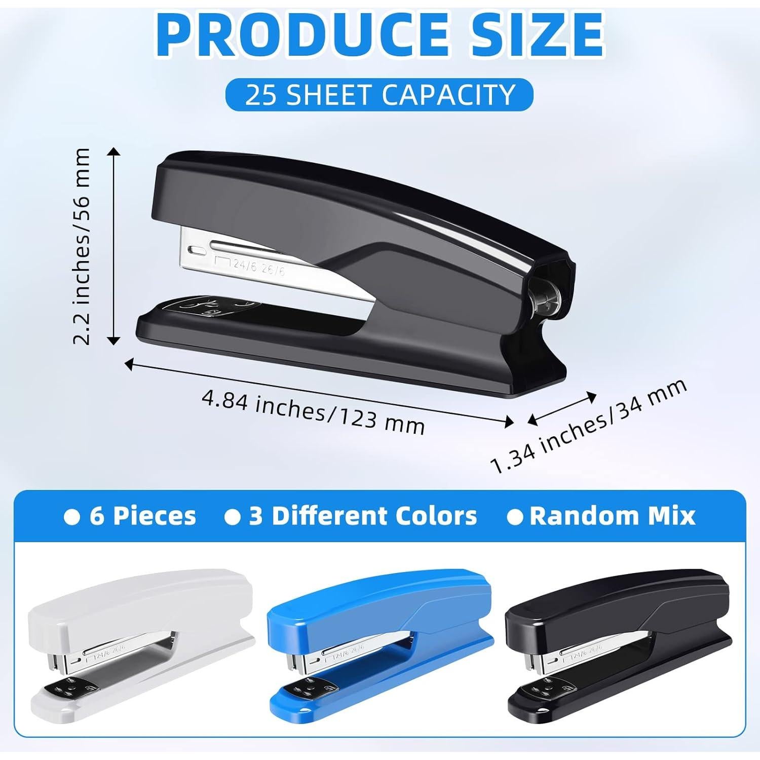 Grapadora de Escritorio Zubebe Alta Capacidad 25 Hojas 6 Pcs