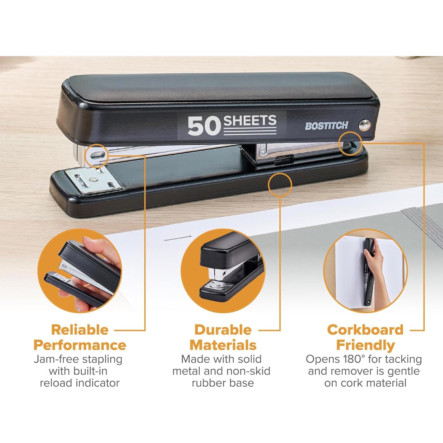 Grapadora Bostitch Titan Metal Negra 50 Hojas Sin Atascos