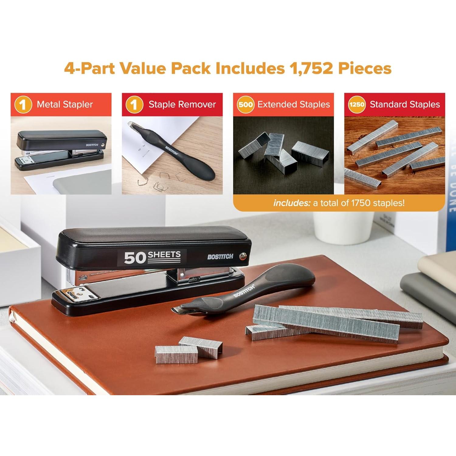 Grapadora Bostitch Titan Metal Negra 50 Hojas Sin Atascos