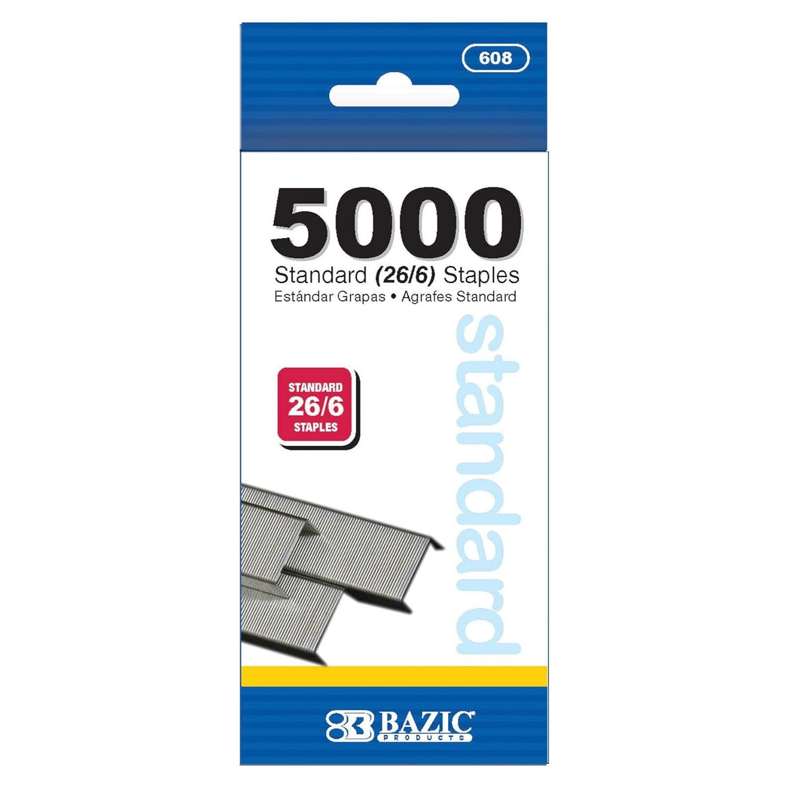 Grapas Estándar BAZIC 5000 Unidades 26/6 Plateadas