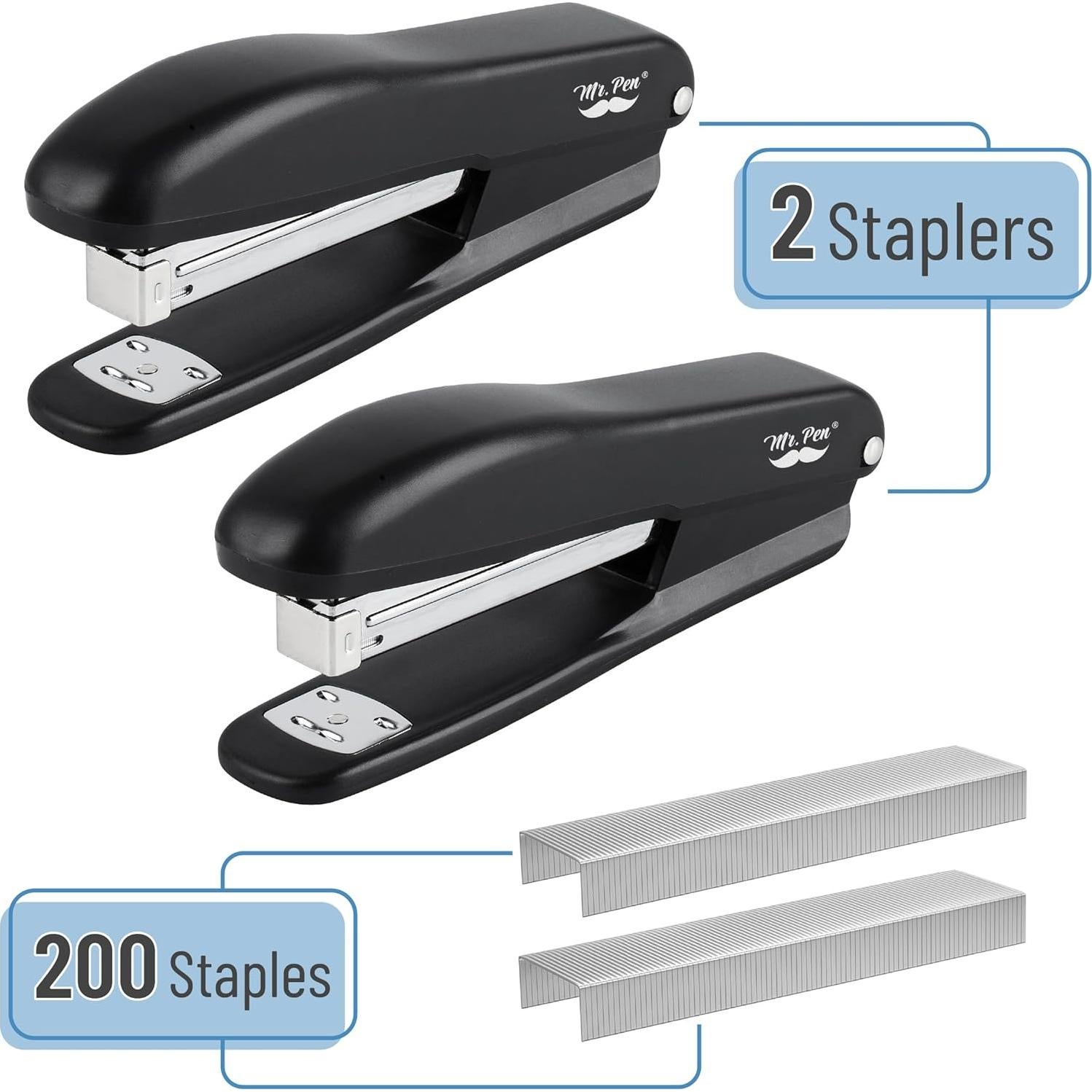 Grapadora de Oficina Mr. Pen ST20 Negra con 200 Grapas