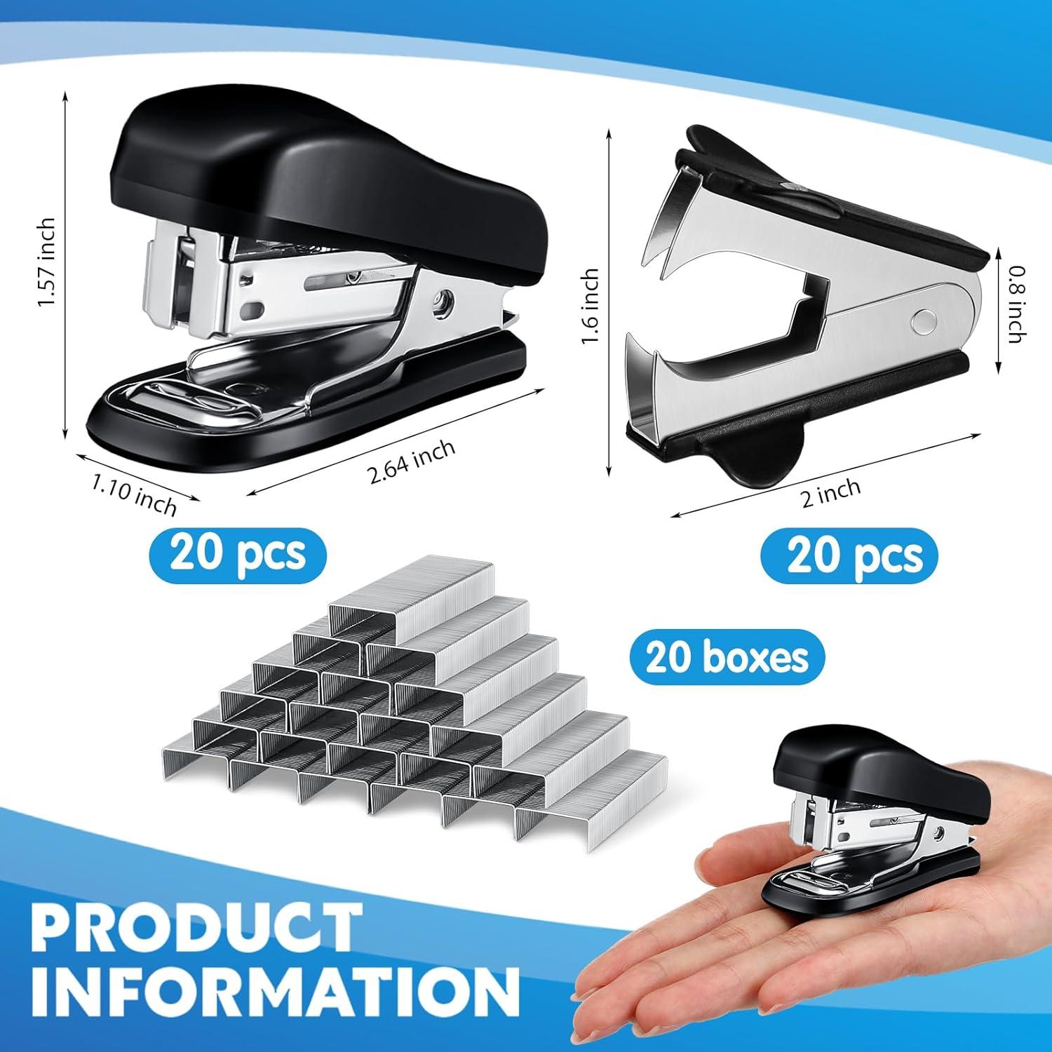 Paquete de 20 Mini Grapadoras Sherr con 15000 Grapas Negro