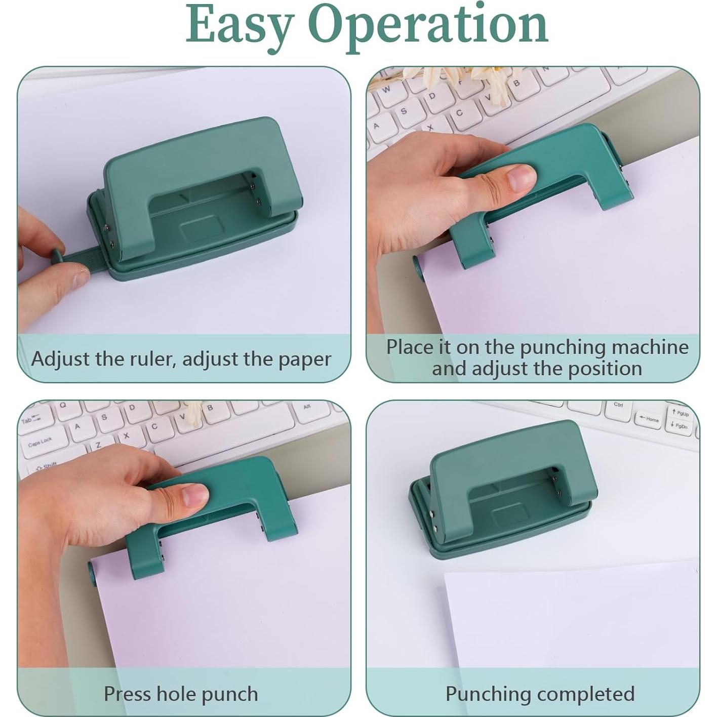 Perforadora de 2 Agujeros Jeqqinuz Verde para Carpeta - 10 Hojas