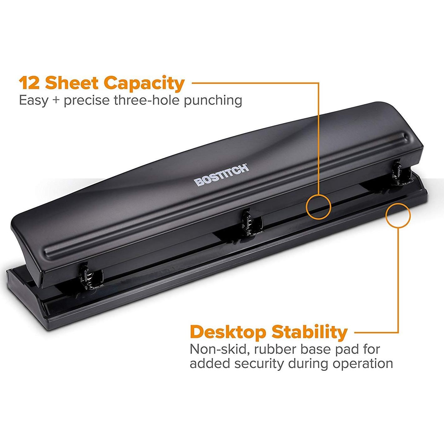 Perforadora Bostitch 3 Agujeros Metal 12 Hojas Negro