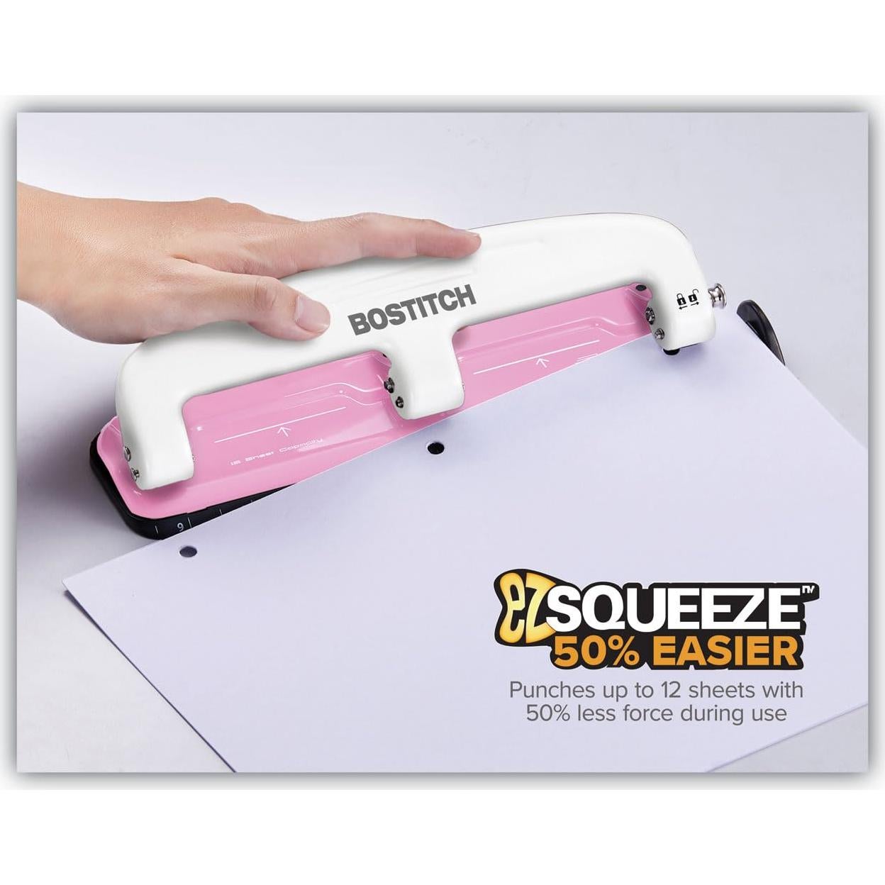 Perforadora PaperPro inCOURAGE 12 Hojas Rosa, Tecnología EZ Squeeze
