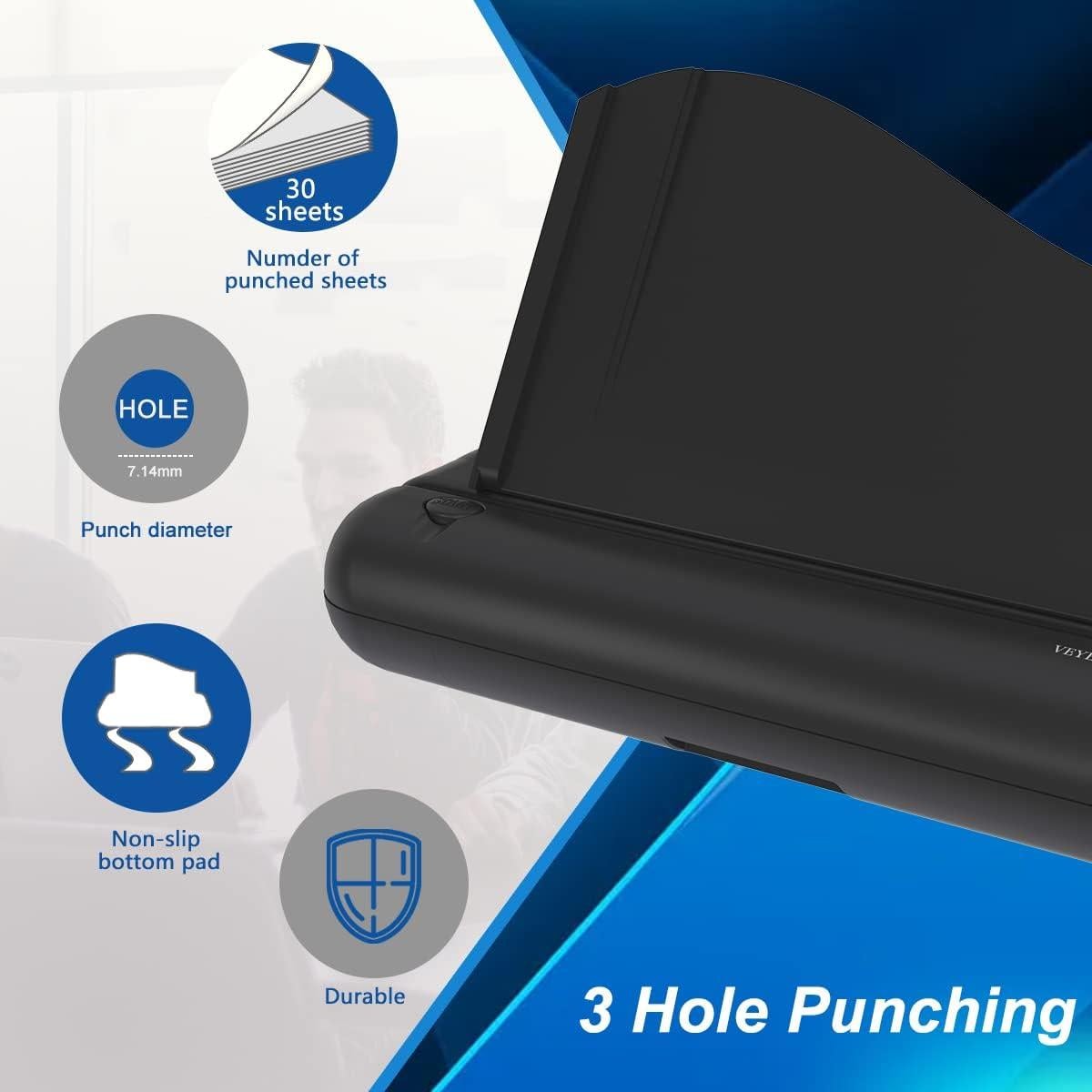 Perforadora Eléctrica VEYETTE 3 Agujeros 30 Hojas Negro