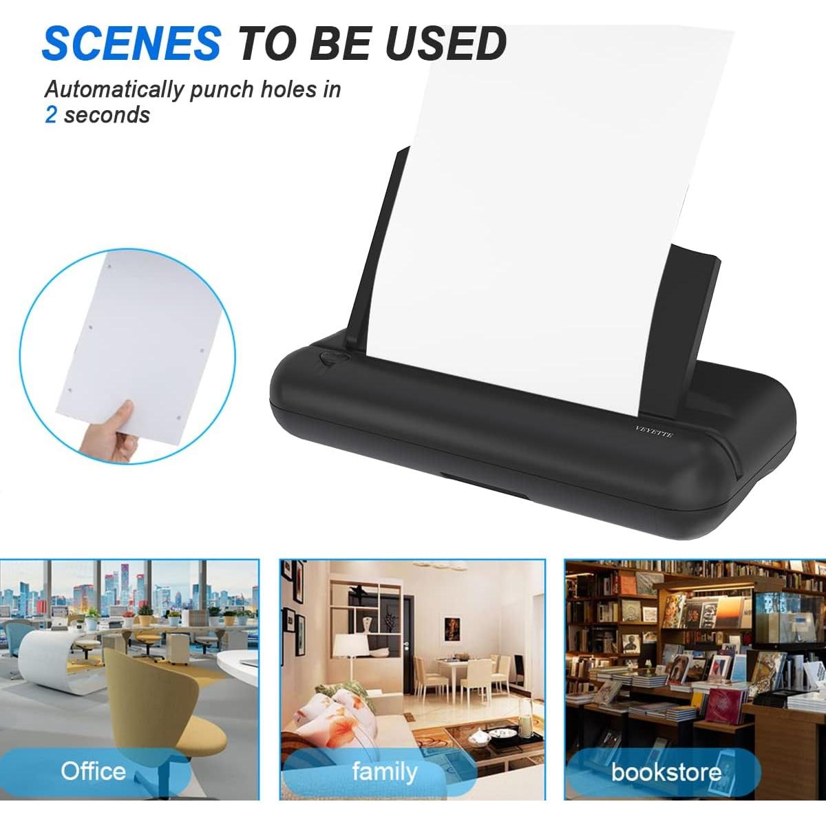 Perforadora Eléctrica VEYETTE 3 Agujeros 30 Hojas Negro