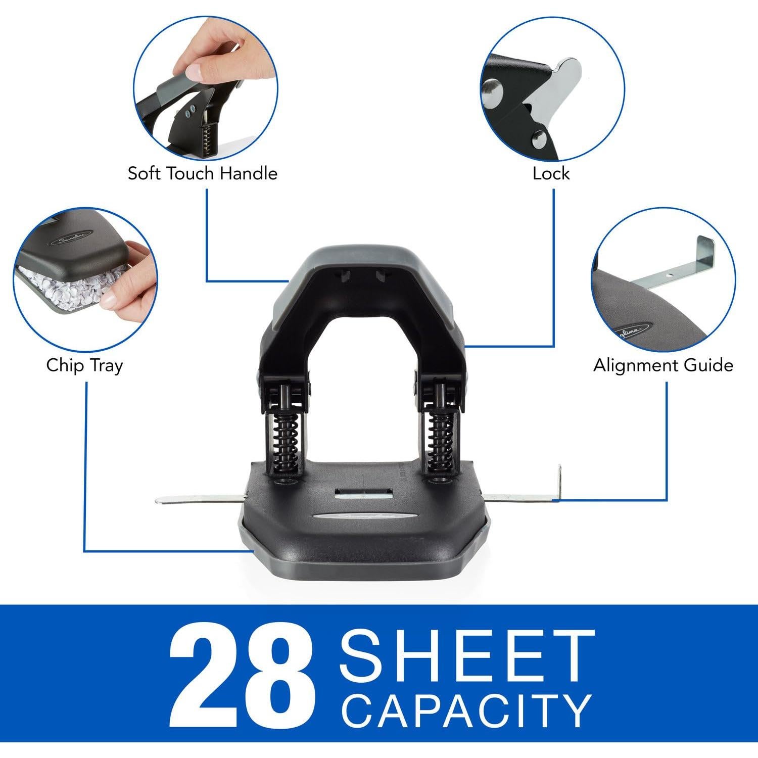 Perforadora Swingline 2 Agujeros 28 Hojas Mango Cómodo